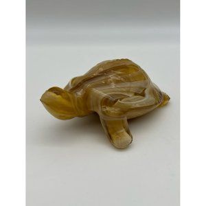 Vintage Carmel White Swirl Slag Glass Turtle Figurine Paperweight